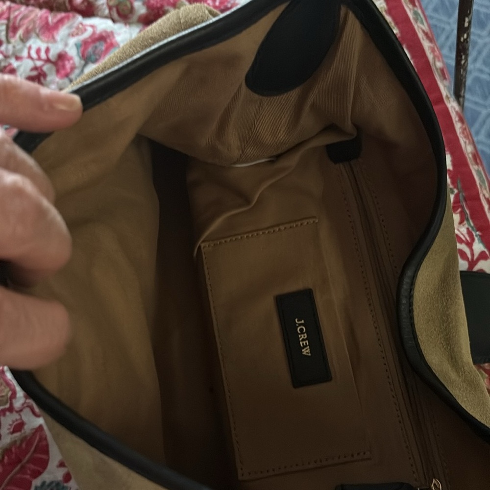 J. Crew Tan Suede Shoulder Bag with Black Trim and Gold Accent - Picture 7 of 7